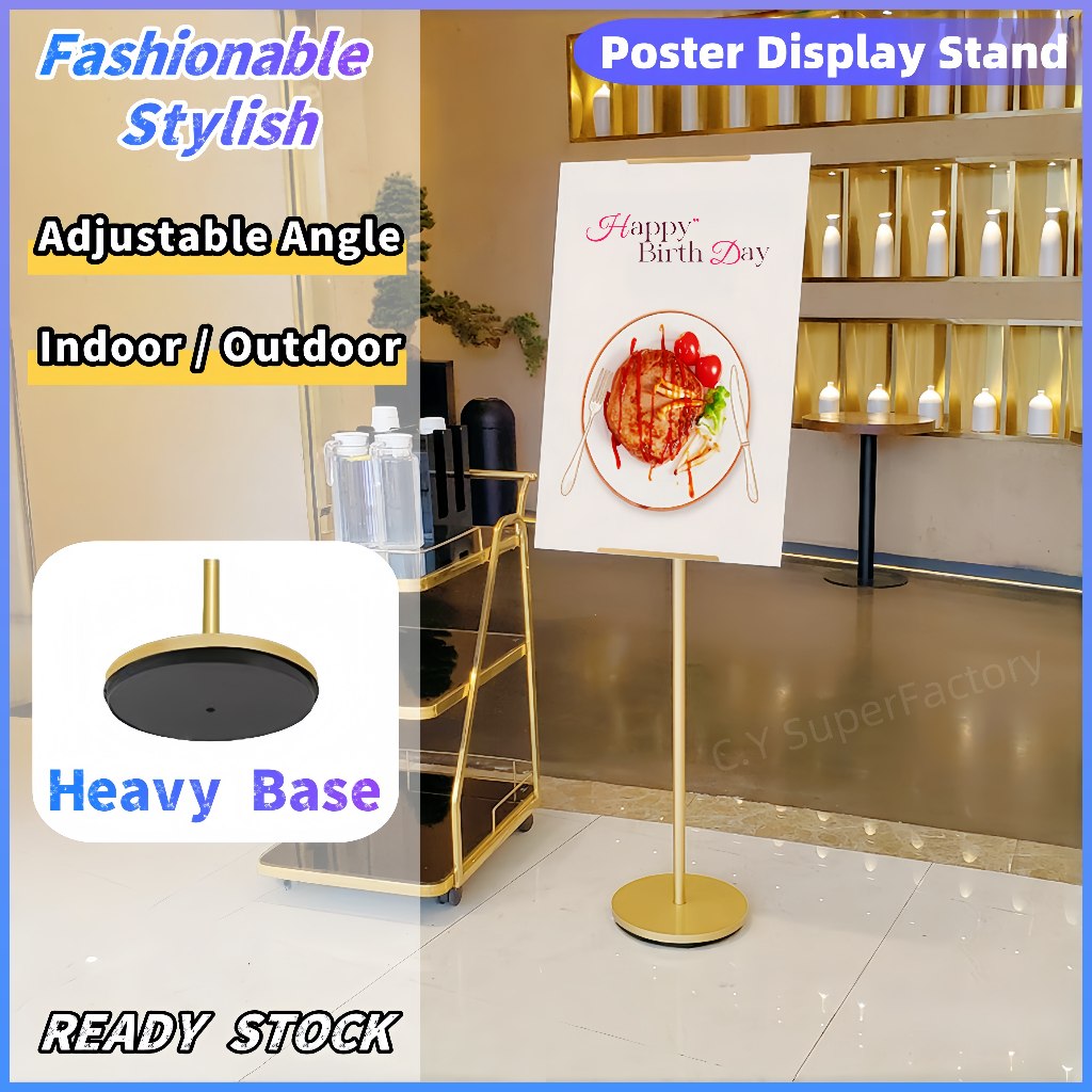 Poster Stand Heavy Base Signboard Stand Golden Display Easel Adjustable ...