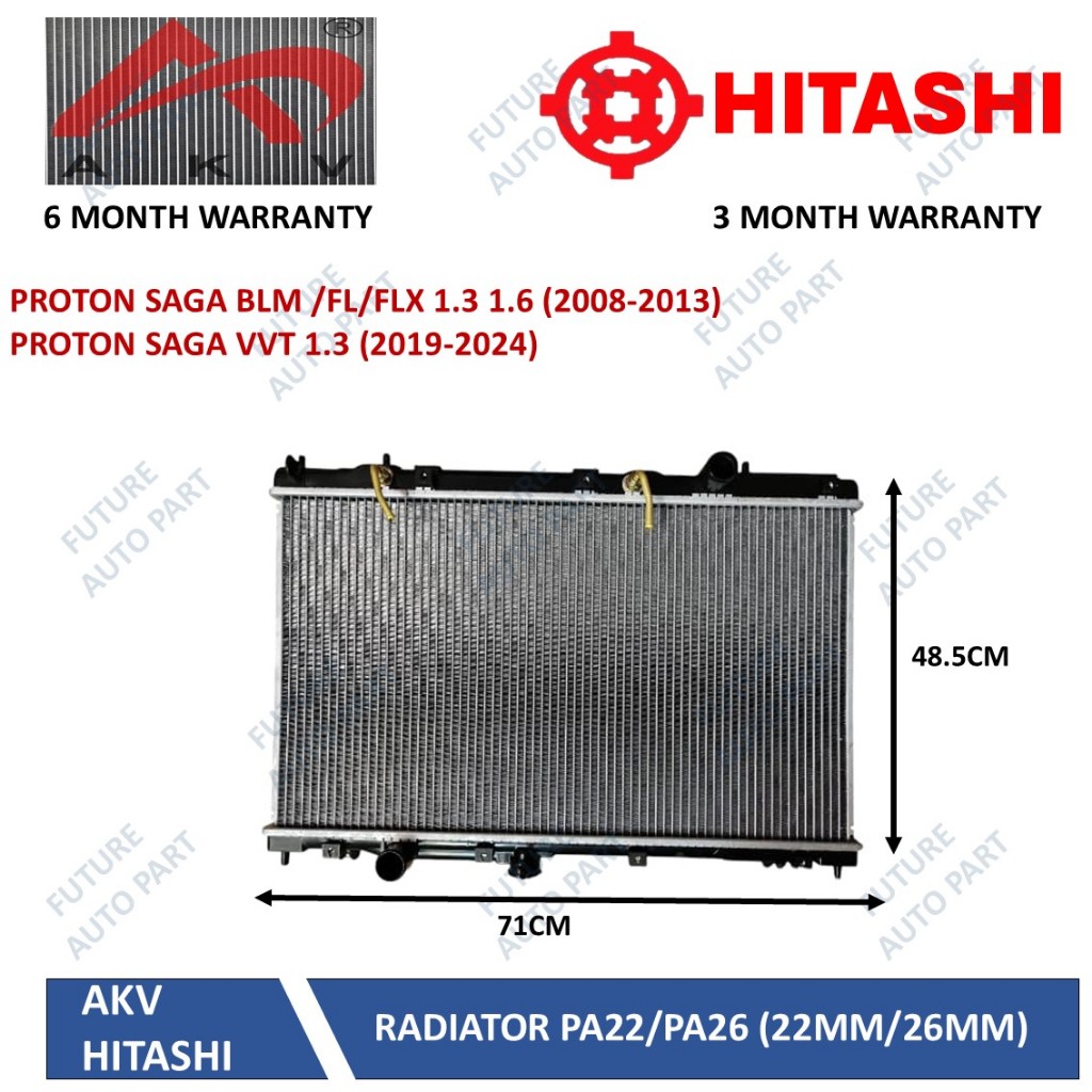 AKV / HITASHI RADIATOR PA16 PA22 PA26 PROTON SAGA BLM / FLX / SAGA VVT ...