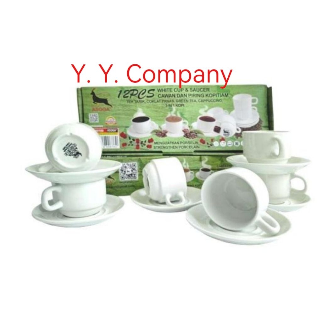 ASOGA Coffee Cup Set, White Afternoon Tea Cup Saucer (6pc Cup + 6pc ...
