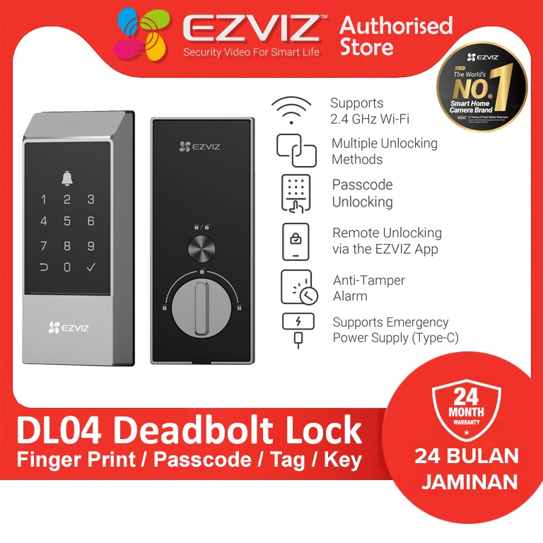 EZVIZ DL04 WIFI Smart Fingerprint Bolt Lock Weatherproof door tag ...