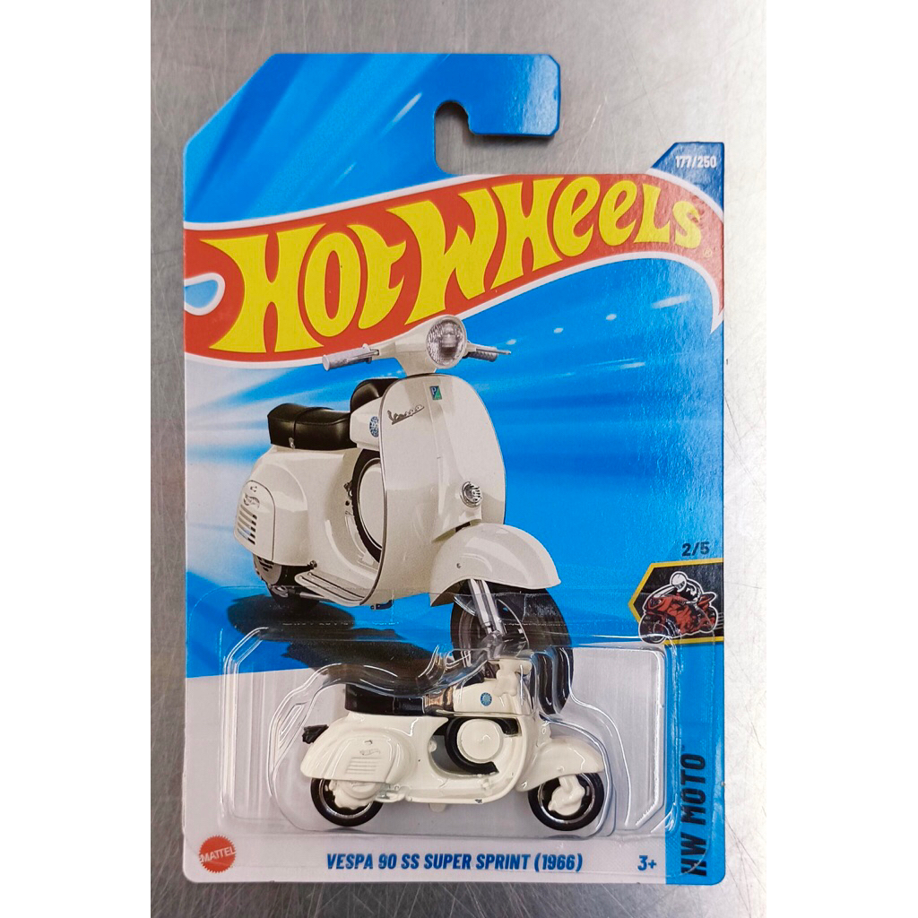 Hot Wheels Vespa 90 SS Blanc + Honda MotoCompo Rouge - 1:64 Neuf Sous Blister