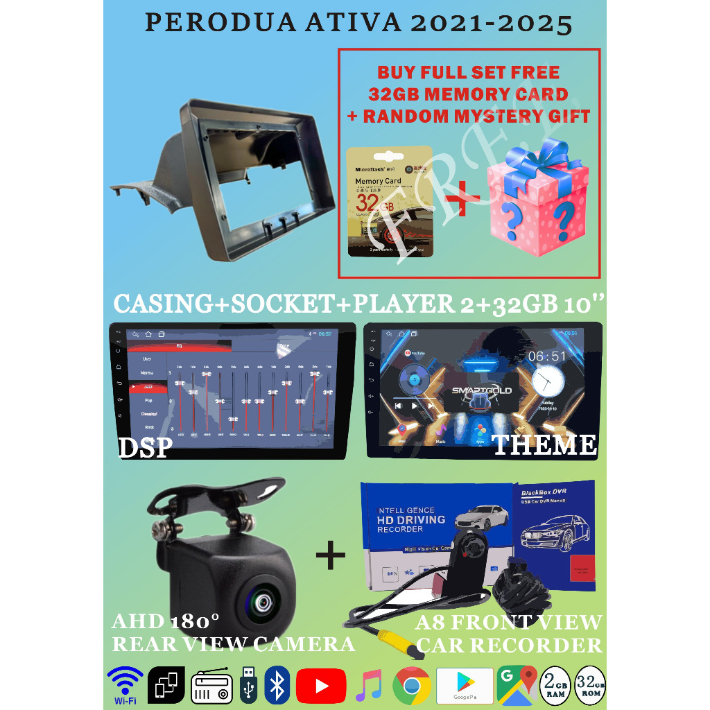 PERODUA ATIVA 2021-2025 ANDROID CASING+PLAYER 9'' 2+32GB+AHD REAR VIEW ...