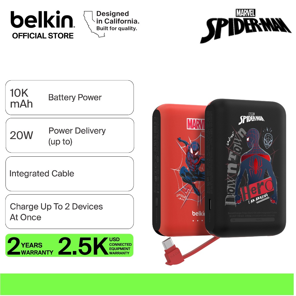 Belkin BPB021QCBR-DY Marvel Spider-Man BoostCharge Power Bank 10K with ...