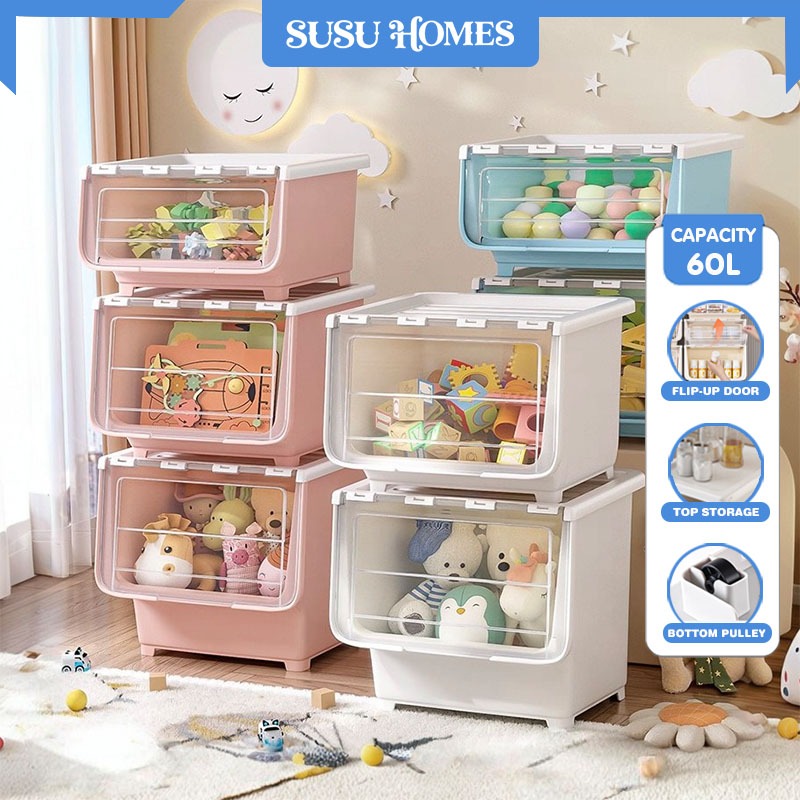 SUSU HOME Toy Storage Box Transparent Lid Large Capacity Organizer ...