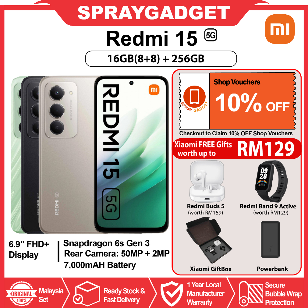 Redmi 15 5G/ 4G (16GB*(8+8)RAM + 256GB ROM) 144Hz Refresh rate l 6.9" Display 🎁Xiaomi Malaysia Warranty