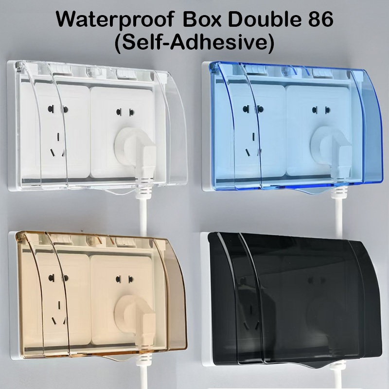 (Self-Adhesive) Waterproof Double 86 Socket Protection Box Plug Cover ...