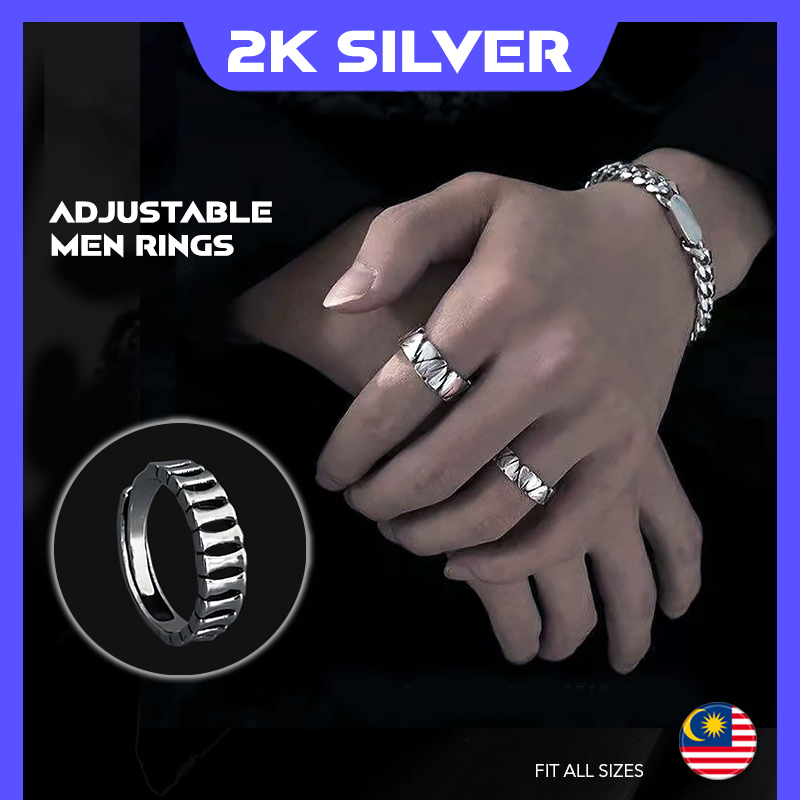 2KSILVER Adjustable Ring Stainless Steel Men Rings Male Jewelry Fashion ...