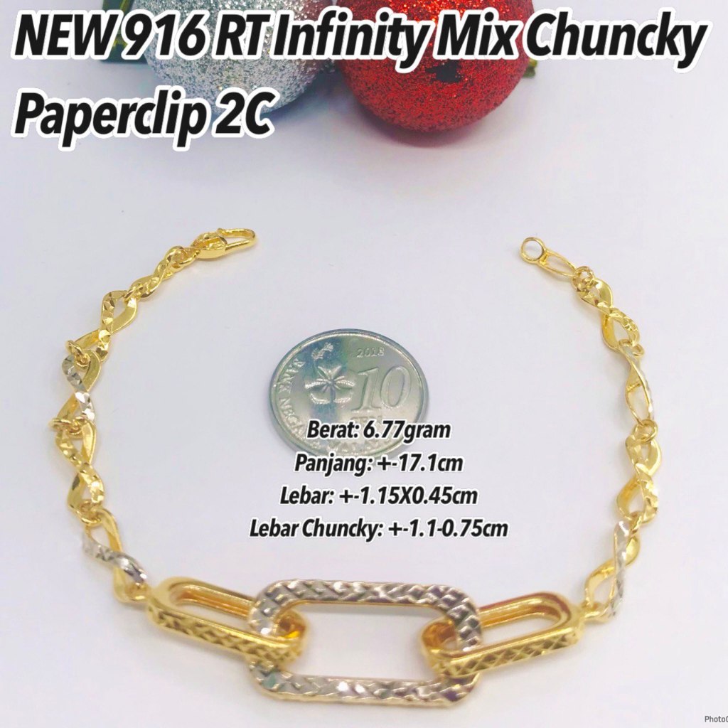NEW GOLD 916 BRACELETS Rantai Tangan Sauh Chokker, Paperclip & Kendi ...