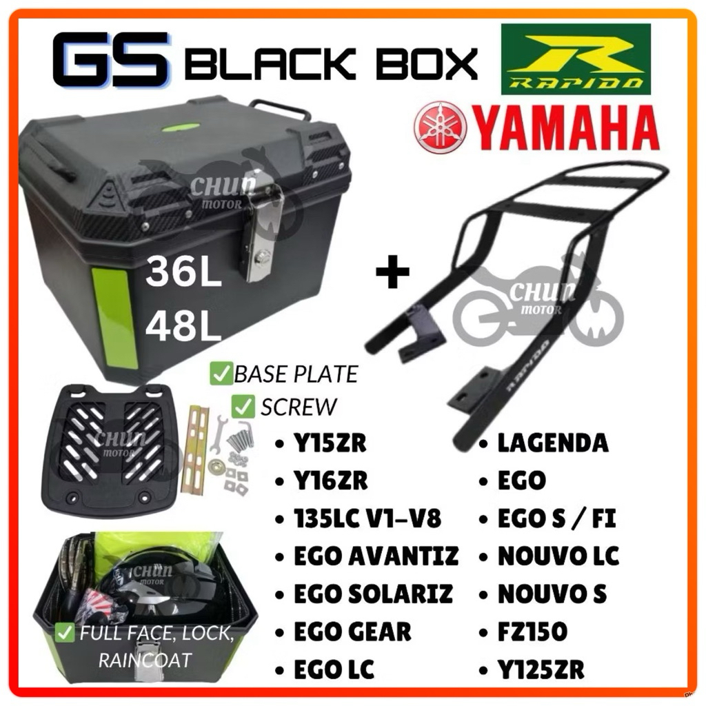 YAMAHA GS BLACK BOX 36L/48L/57L + MONORACK 1SET MOTORCYCLE Yamaha Y15 ...