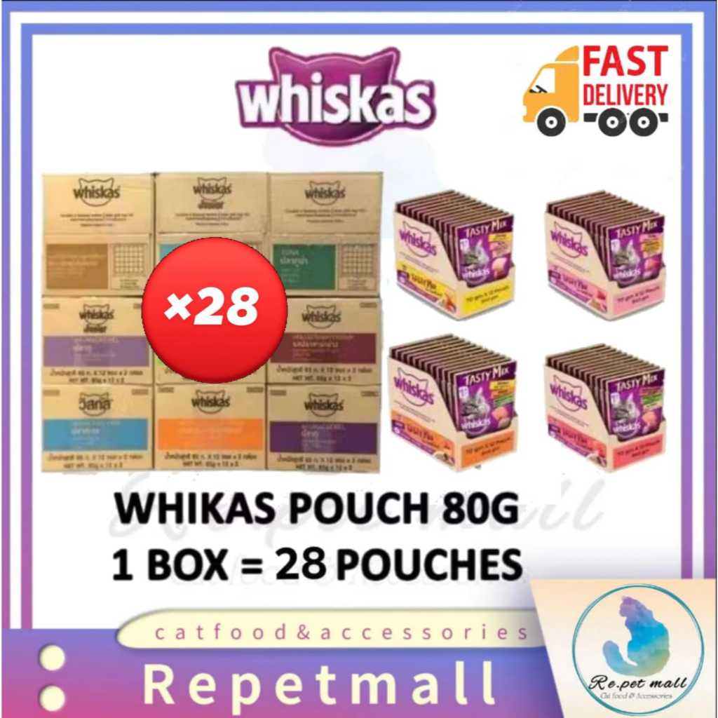 Whiskas Pouch(1 Box 28 Pack)Tasty Mix/Junior/ Kitten/ Adult Cat