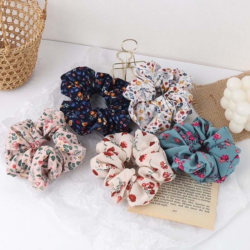 Floral Pattern Elastic Scrunchies Hairband Getah Rambut Hair Tie ...