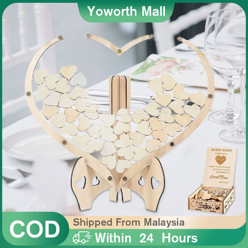 Heart Shaped Wedding Guest Book Set with 80 Hearts / Wooden Guest Book ...