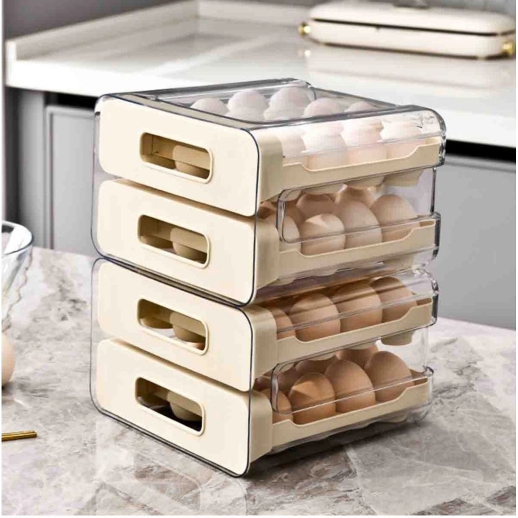 32 grid Double Layer Household Kitchen Fresh Keeping Drawer Storage Egg ...