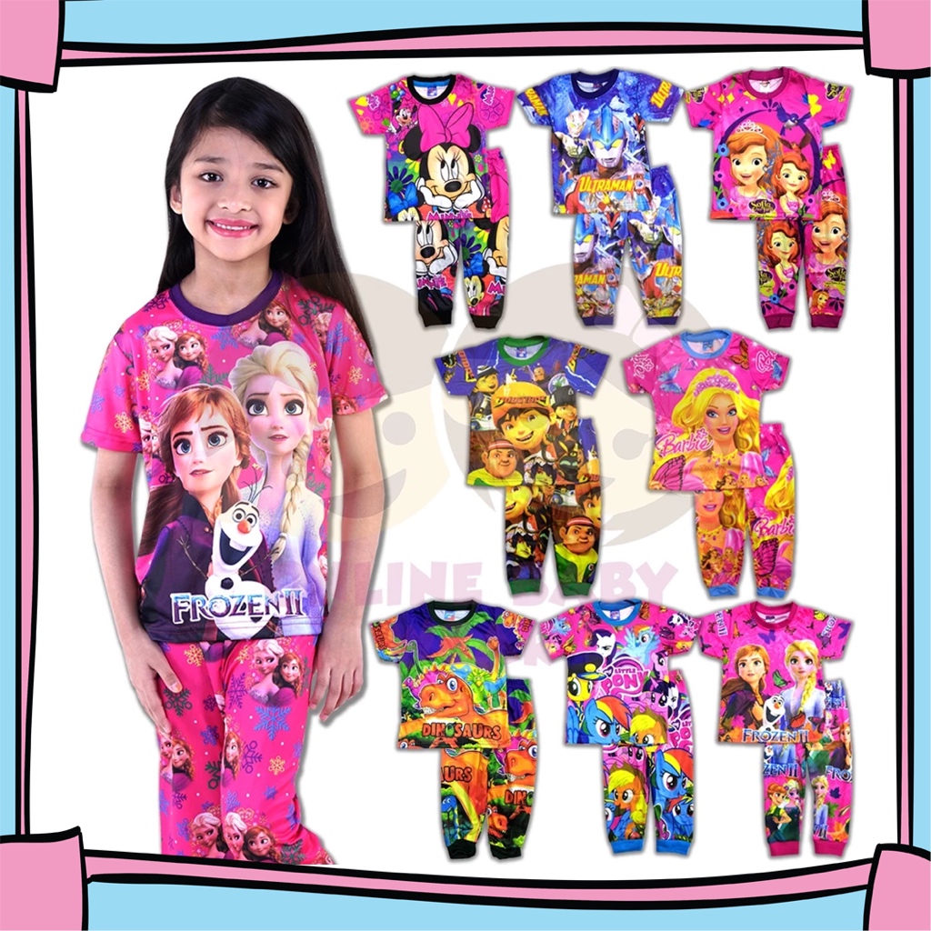 Kids Full Print Microfiber Pajamas - Random Color (2-6Y) Baju Tidur ...