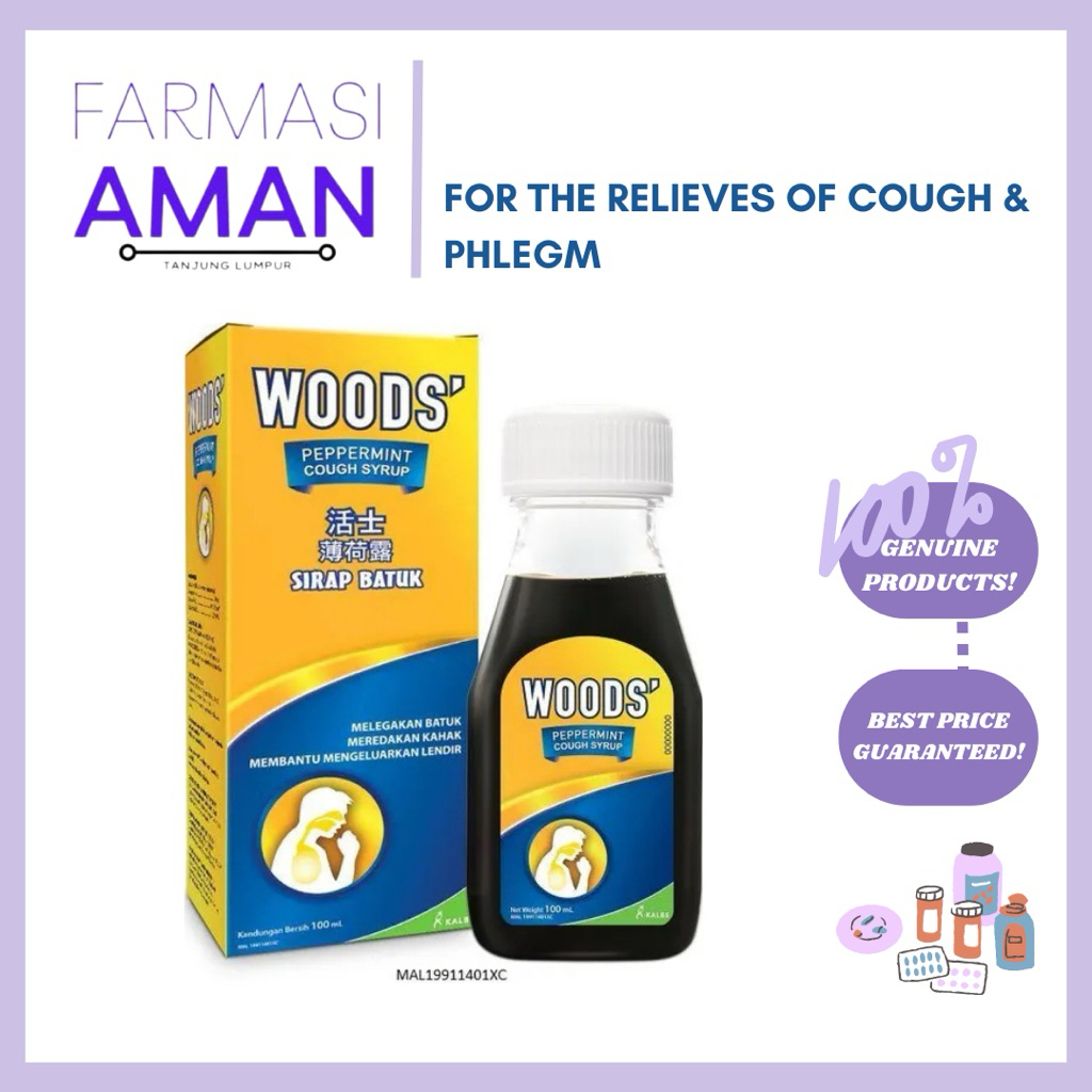 Woods' Peppermint Cough Syrup For Adult (50ml / 100ml) (Batuk & Cair ...