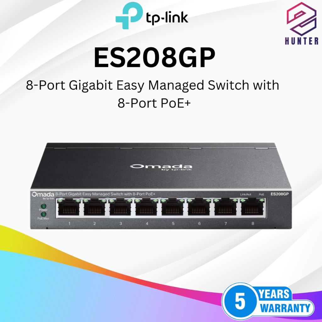 TP Link ES208GP Omada 8 Port Gigabit Easy Managed Switch With 8 Port 
