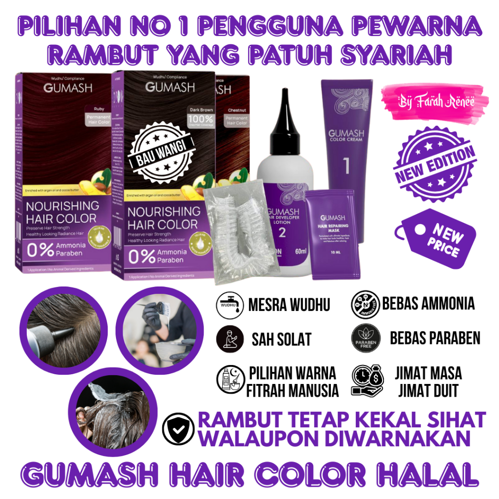 Hair Color Pewarna Rambut GUMASH Colour Patuh Syariah Sah Solat Halal ...