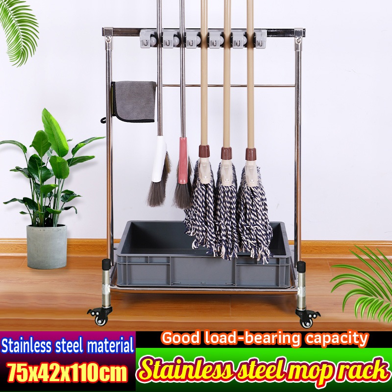 【Ready Stock】stainless steel Mop Drain Rack Removable movable Prevent ...