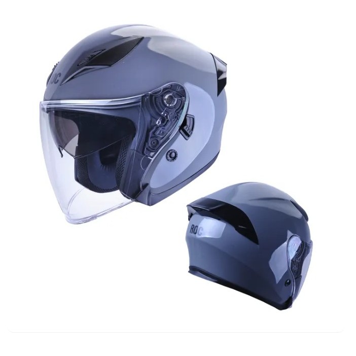 KHI ROC R68 Double Visor Motorcycle Jet Helmet - Grey | Shopee Malaysia