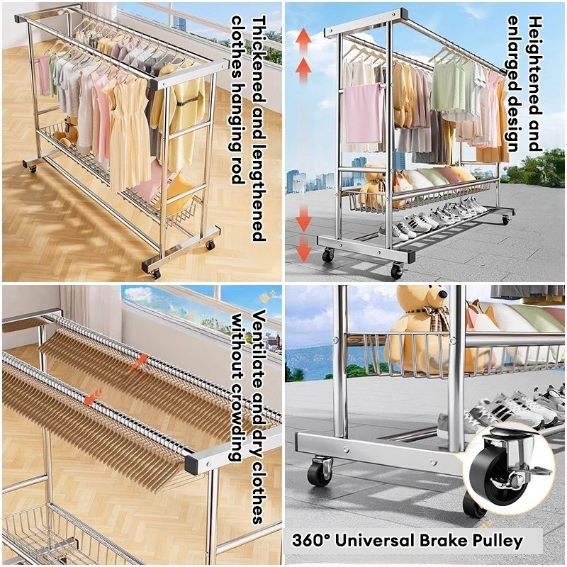 Ampaian Baju Galvanized Movable Clothes Drying Rack Clothes Rack Double ...