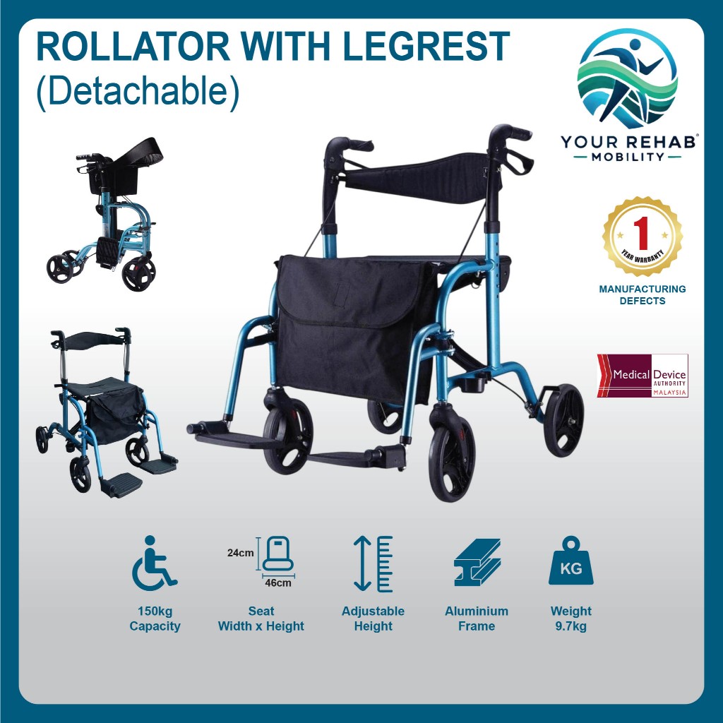 Your Rehab Mobility Rollator With Legrest (Detachable) | Shopee Malaysia