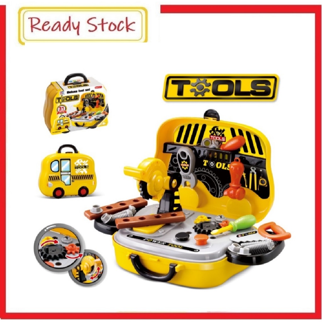 Construction Tools Toy Play Set For Kid Pretend Play Tool with Wheels ...