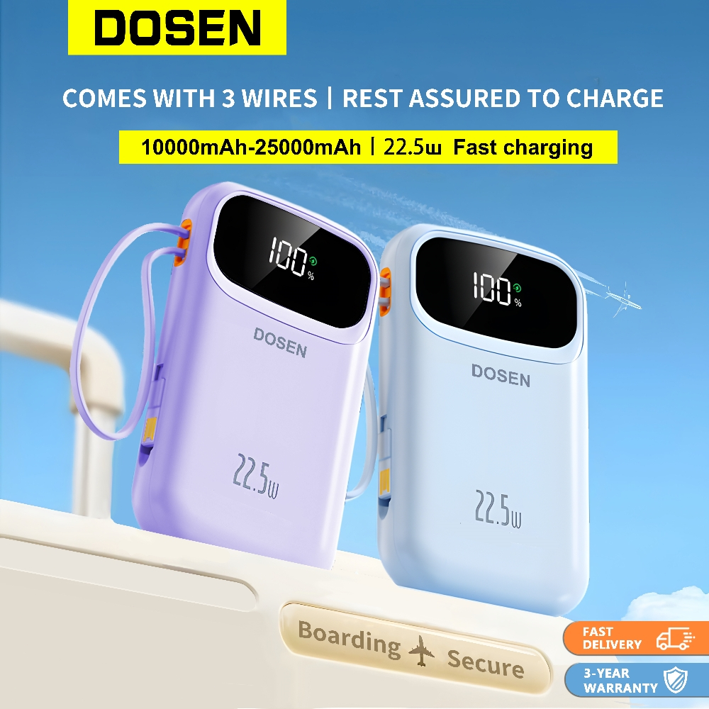 【3C Certified】DOSEN Original Powerbank fast charging  Y342 PD22.5W Portable 20000mAh 25000mAh Comes with three wires