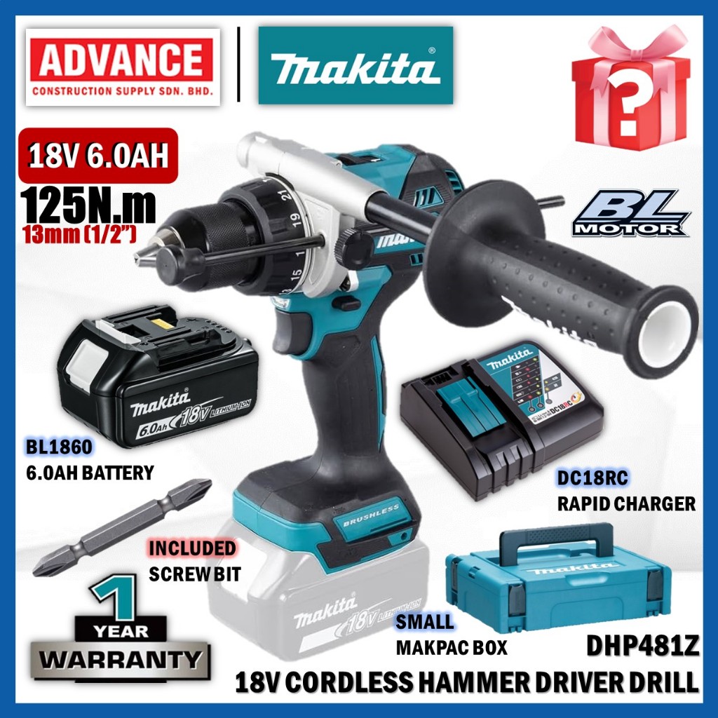 MAKITA DHP481Z 18V Cordless Hammer Driver Drill 13MM (1/2