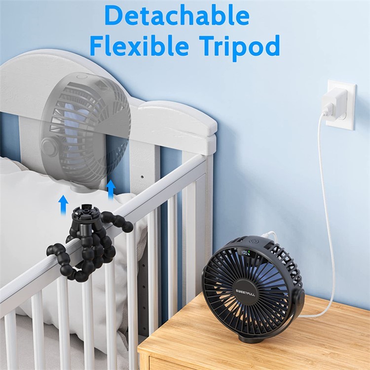 Portable Stroller Fan with LED Display 4000mAh Battery Powered Mini ...