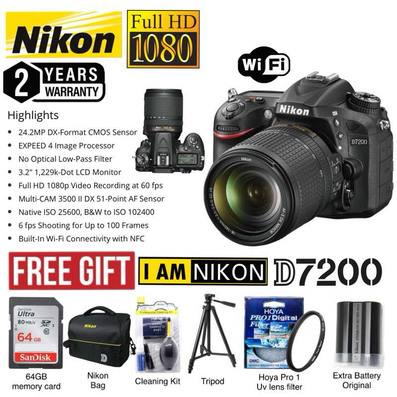 nikon-d7200-18-140mm-wifi-24-2mp-original-free-extra-battery-2-years