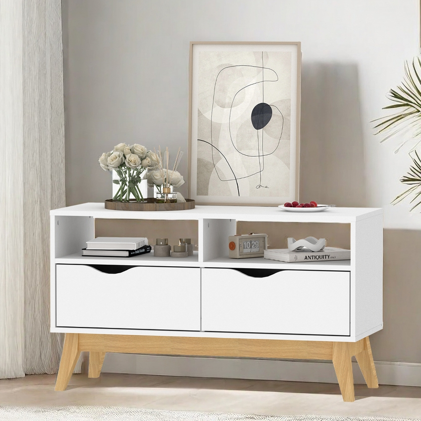 deTrend TV Cabinet Storage with 2 Drawers TV Brackets Solid Wood Leg ...