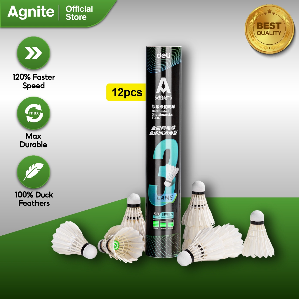 Agnite Shuttlecock Badminton Level 3 Duck Feather High Speed Practice ...