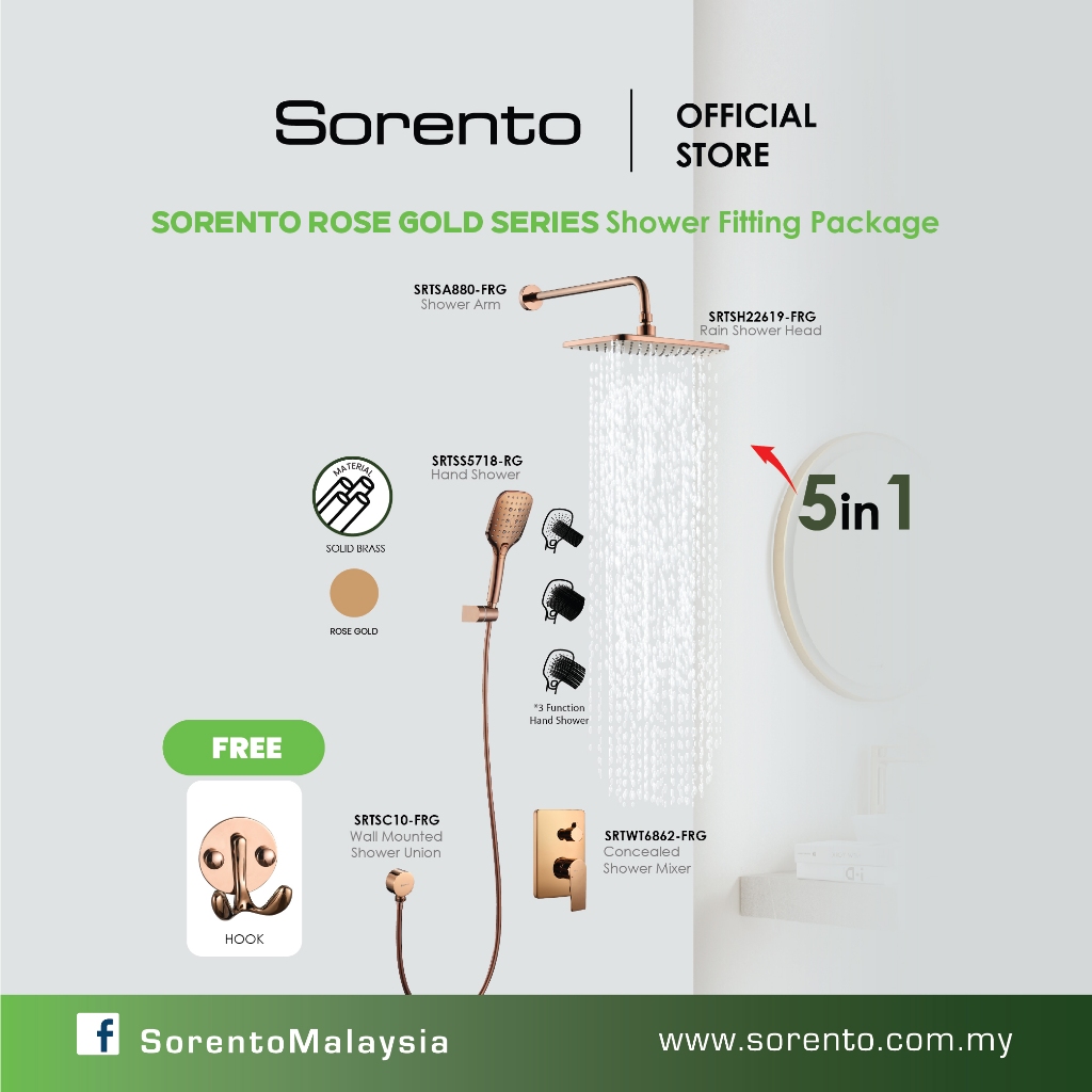 SORENTO ROSE GOLD SERIES Shower wall mounted fittings set bilik air ...