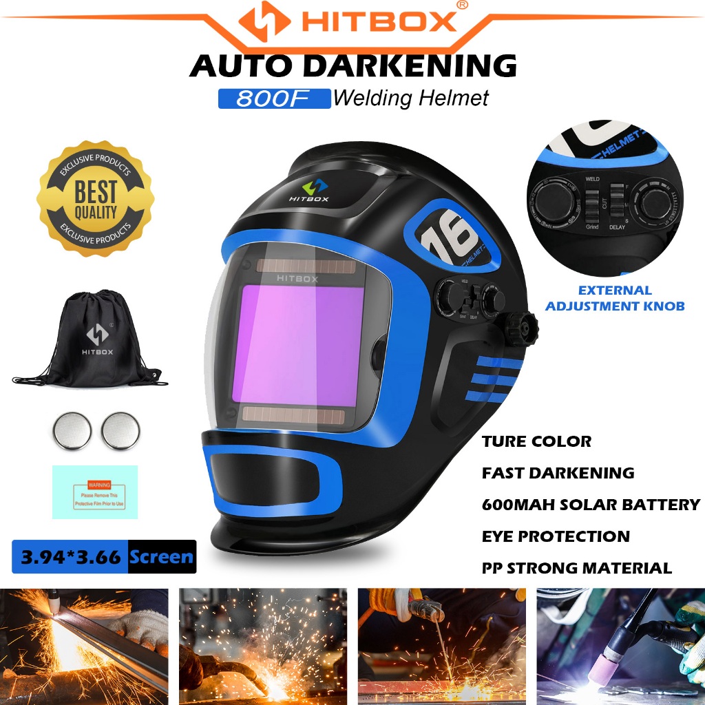 Masque De Soudure Auto-obscurcissant HITBOX - Grand Visuel, Gants Inclus, Casque Orange
