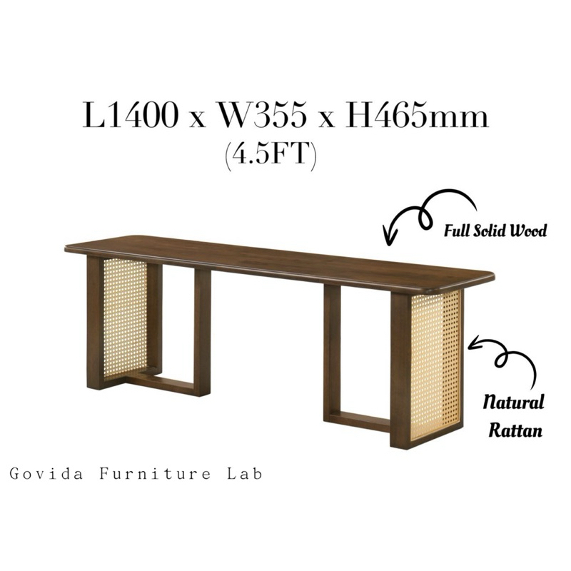 【Ready stock】4.5FT Solid Wood Bench Chair/Natural Rattan Bench Chair ...