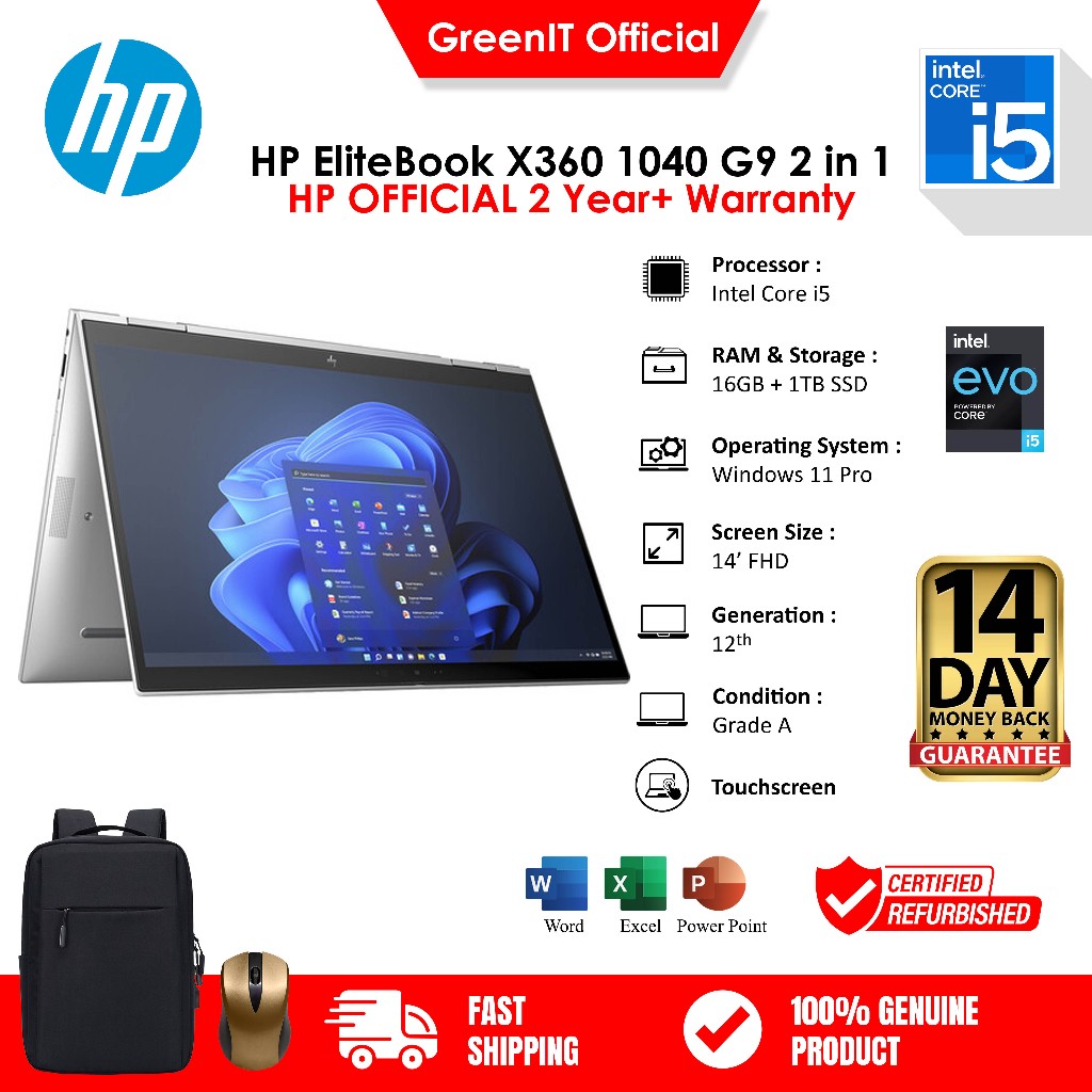 HP EliteBook X360 1040 G9 2 In 1 - 12th Gen Intel i5-1235U - 16GB RAM ...