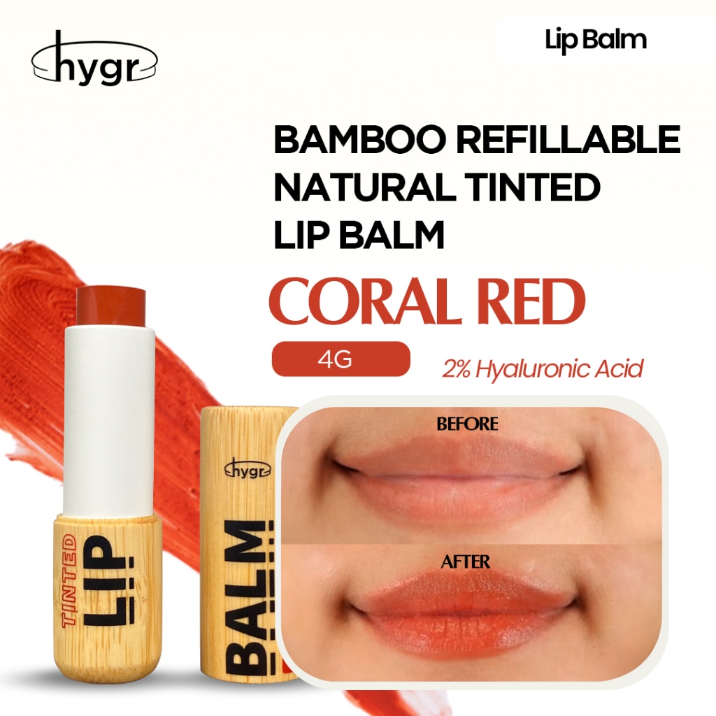 hygr Bamboo Refillable Natural Tinted Lip Balm 2% Hyaluronic Acid ...