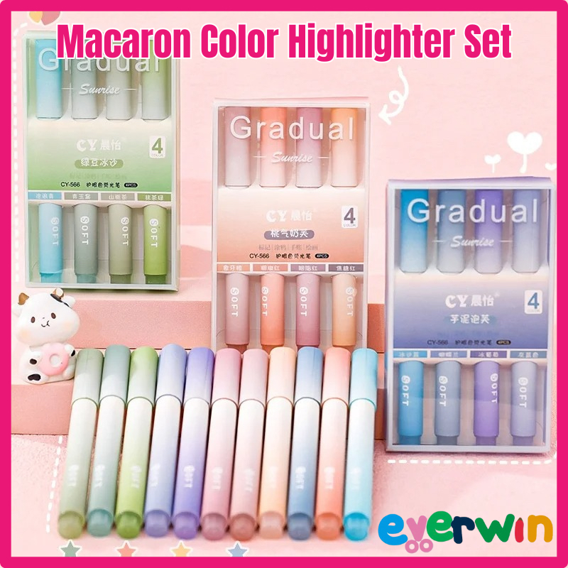 【EWW】4in1 Highlighter Pen Set Macaron Pastel Color Highlighter Marker ...