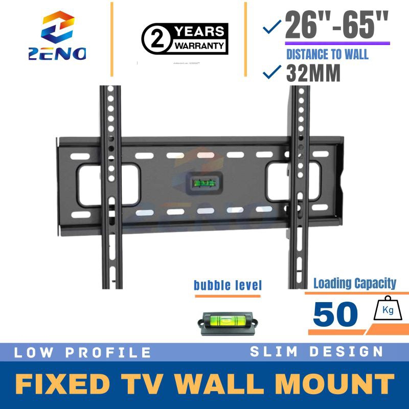ZENO F45 26"-65" FIXED TV Wall Mount TV Bracket with Universal Low Profile Space Saving Wall ...