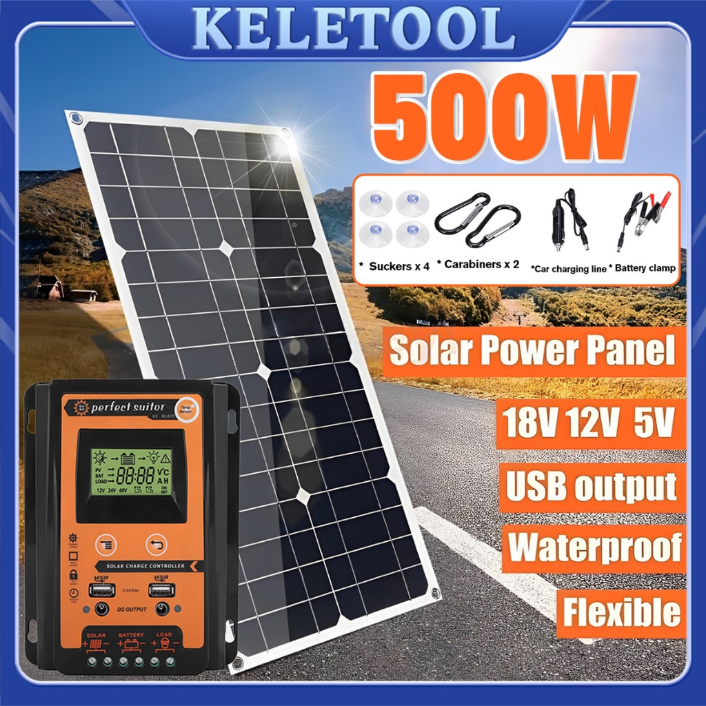 500W Mono Solar Panel Kit 18V With DC Or USB Interface Caravan Home ...