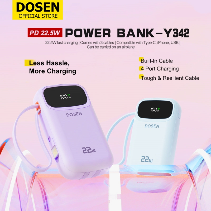 DOSEN Original Powerbank fast charging  Y342 PD22.5W Portable 20000mAh 25000mAh Comes with three wires 10000mAh