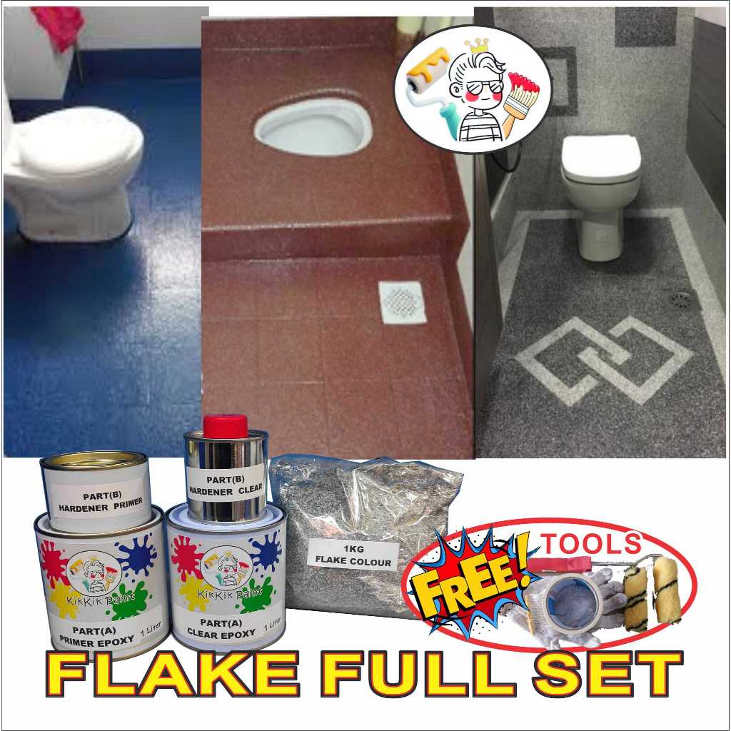 FULL SET Flake Coating Epoxy Toilet Tile Floor epoxy Waterproof ( FREE ...