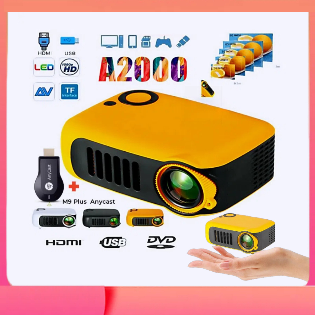 A2000 Mini Projector HD 1080P Support Android WiFi Built-in Speaker ...