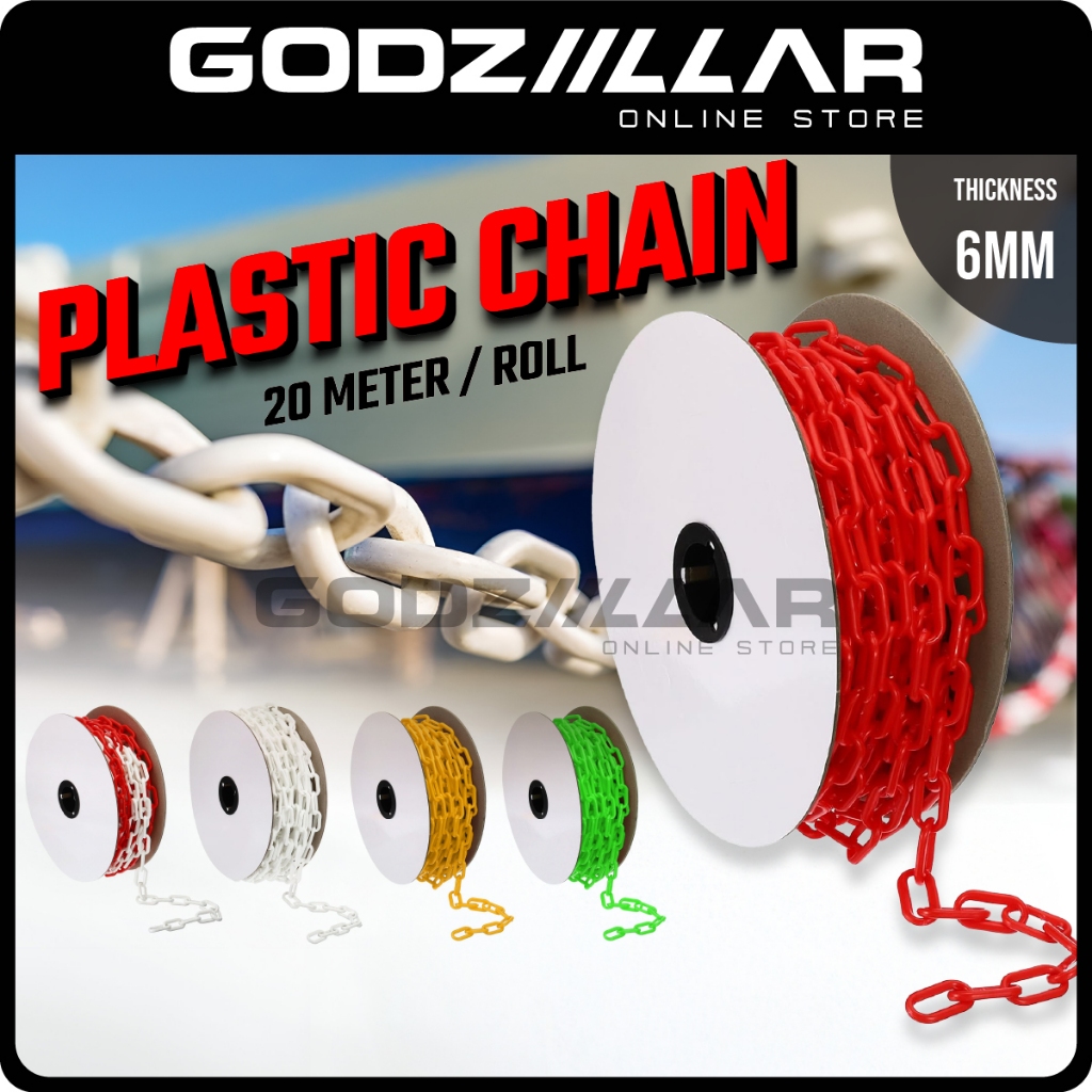 (1 Roll) PVC Plastic Chain 20m x 6mm Safety Cone Chain Gate Rantai ...