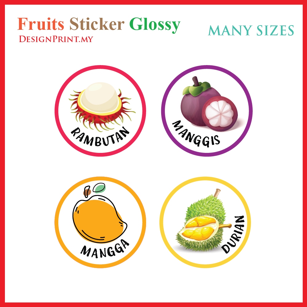 Fruits Sticker mangga durian manggis rambutan chocolate lychee yam ...