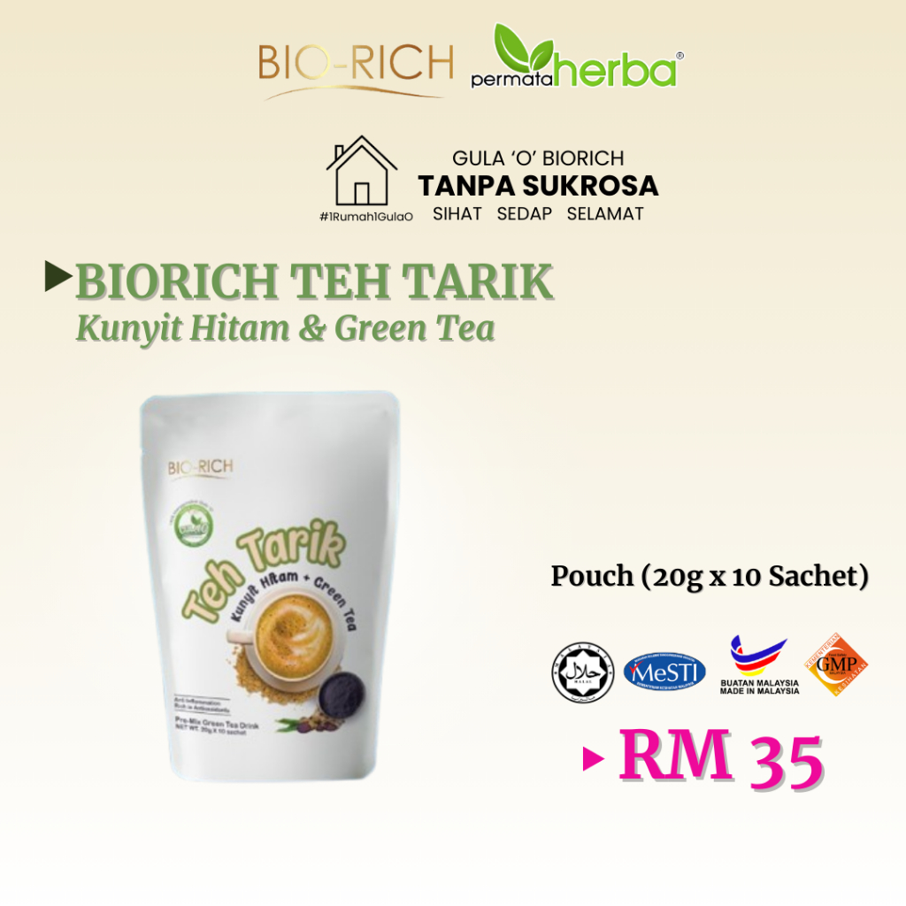 Biorich Teh Tarik Kunyit Hitam + Green Tea 10 Sachets/Premix Green Tea ...