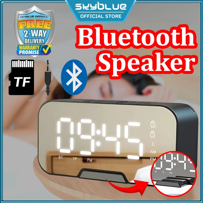 Skyblue Digital Alarm Clock LED Mirror Display Bluetooth Speaker Night ...