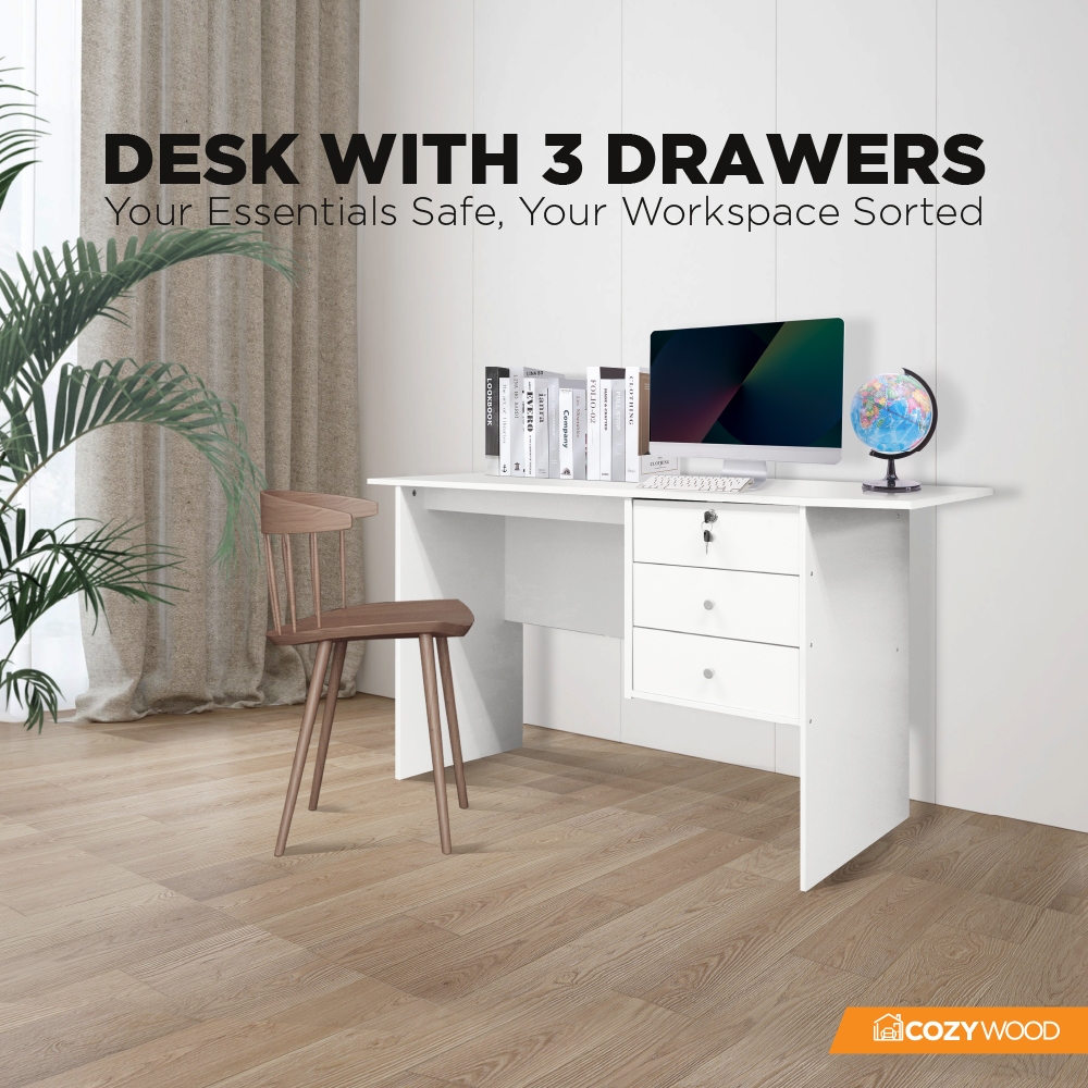 [COZY] 4ft Study Desk Writing Table Meja Belajar 3 Drawers Study Table ...
