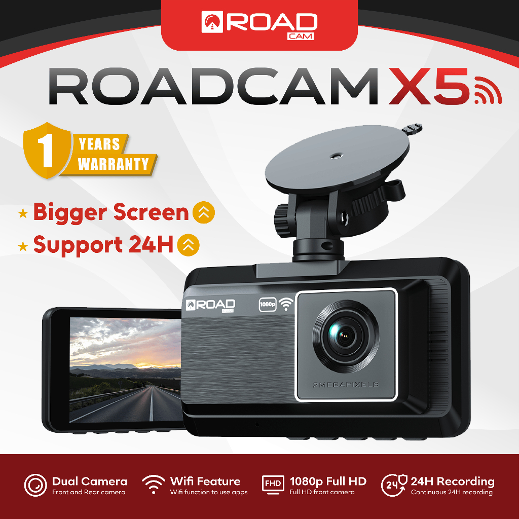 ROADCAM X5 Large Screen 4" Dashcam | Front & Rear WIFI feature with ...