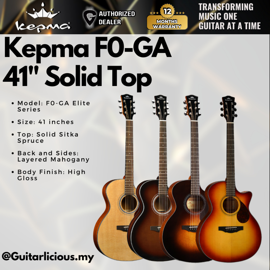 Kepma F0-GA Elite Series 41 inch Solid Top Grand Auditorium Acoustic ...